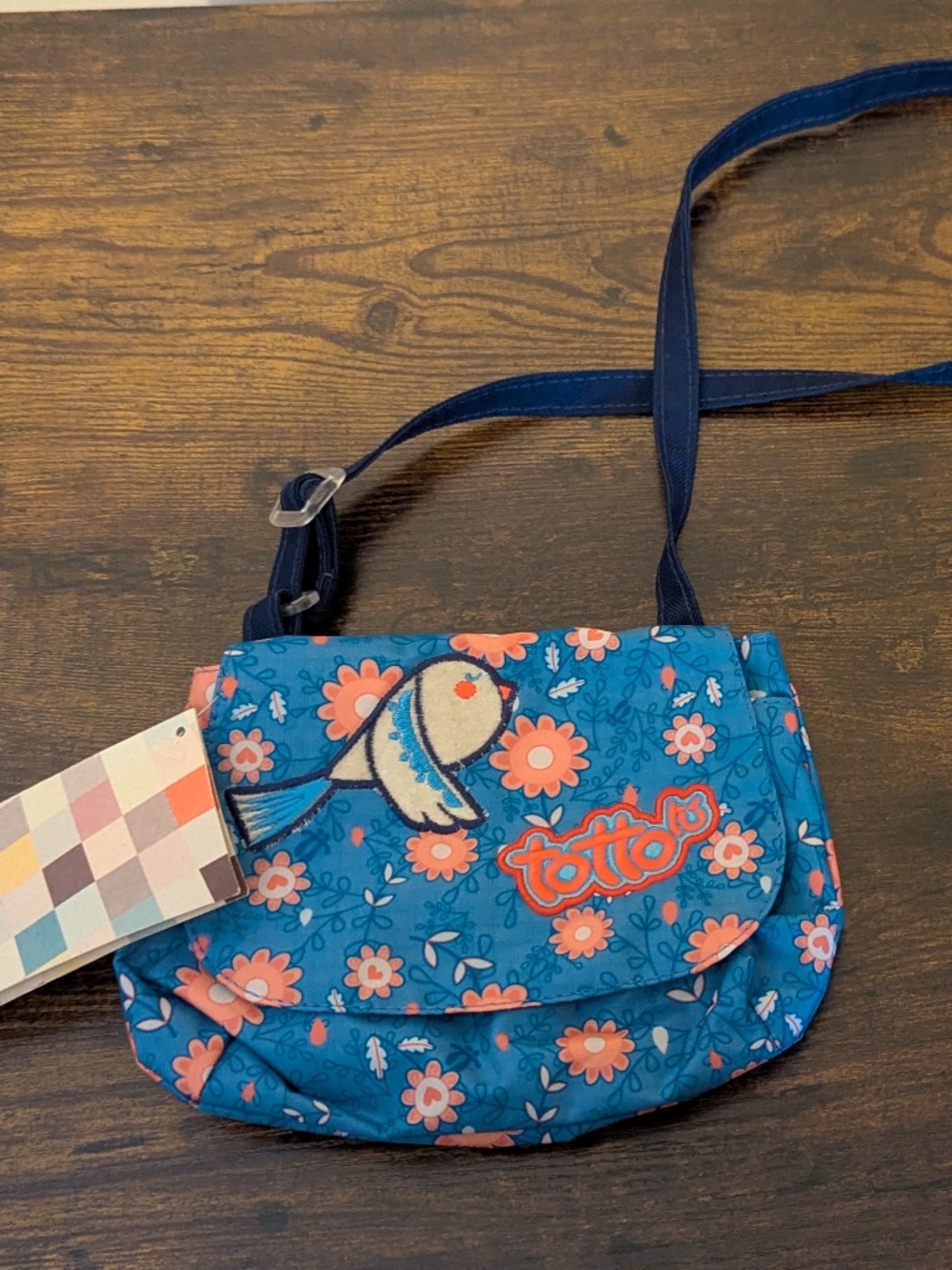 Totto Blue & Pink Small Embroidered Bird Purse Crossbody Floral Travel Bag NWT